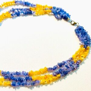 Tanzanite Opal Chip Necklace Triple Strand Sterling Silver Clasp